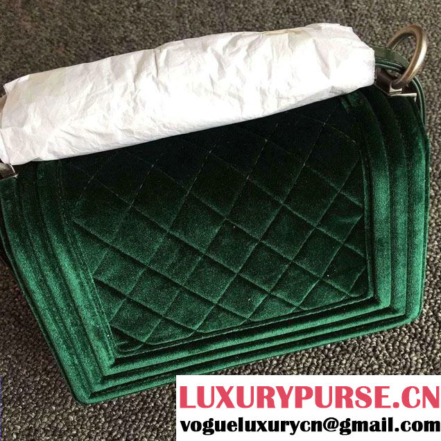Chanel Velvet Small Boy Flap Shoulder Bag Green