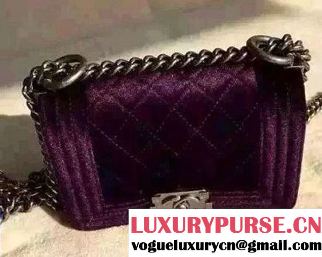 Chanel Velvet Mini Boy Flap Shoulder Bag Purple