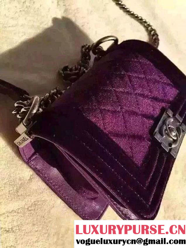 Chanel Velvet Mini Boy Flap Shoulder Bag Purple