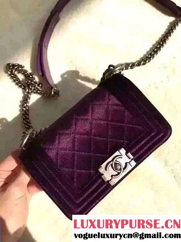 Chanel Velvet Mini Boy Flap Shoulder Bag Purple