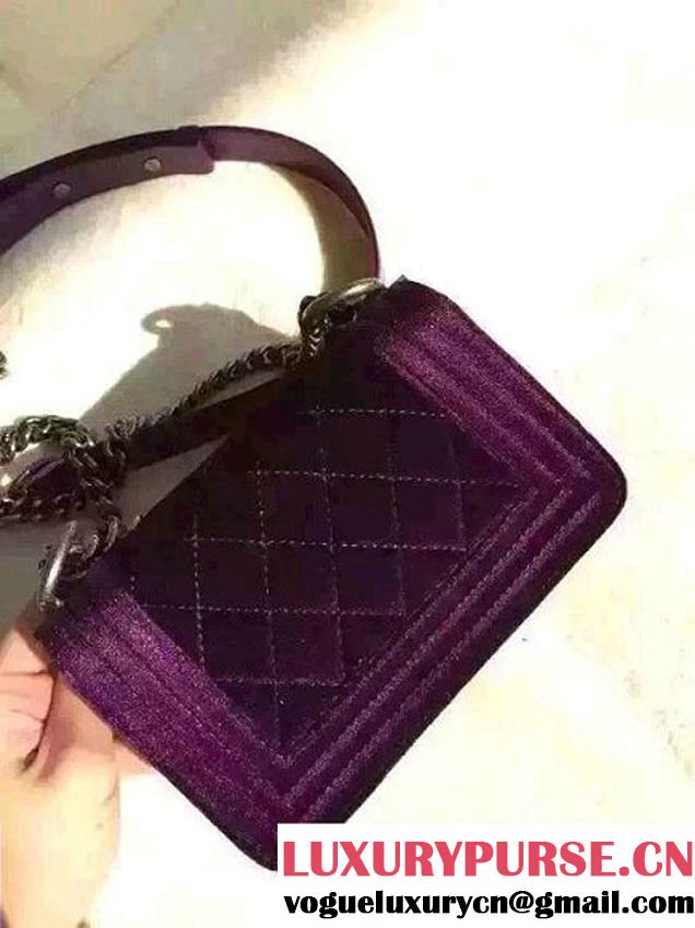 Chanel Velvet Mini Boy Flap Shoulder Bag Purple