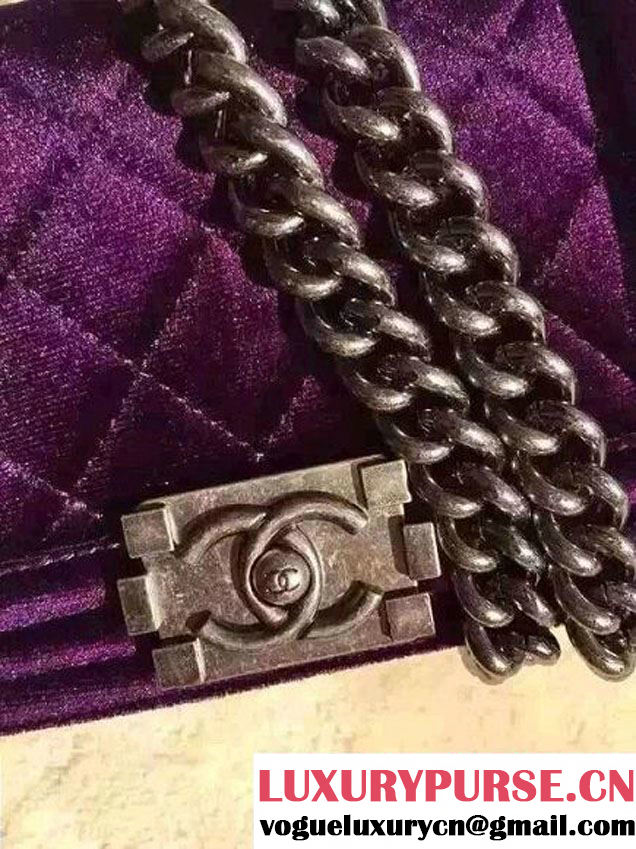 Chanel Velvet Mini Boy Flap Shoulder Bag Purple