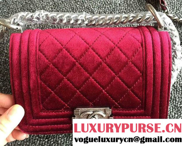 Chanel Velvet Mini Boy Flap Shoulder Bag Red