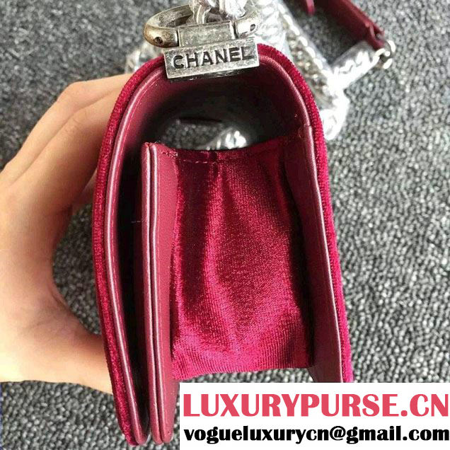 Chanel Velvet Mini Boy Flap Shoulder Bag Red
