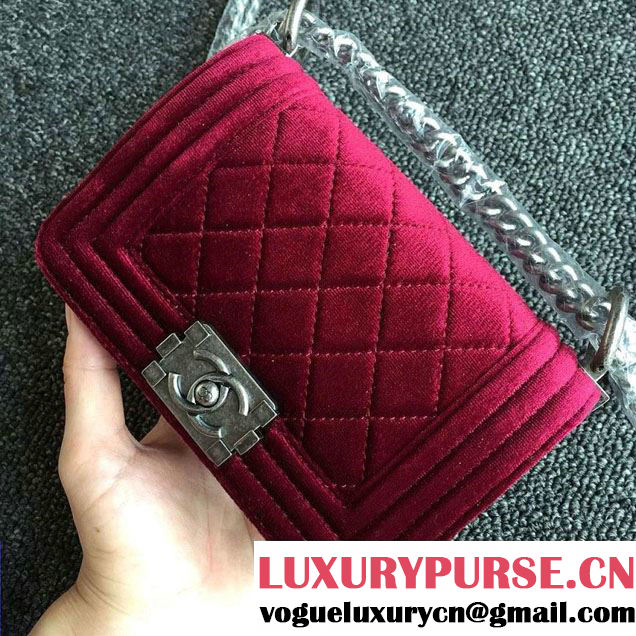 Chanel Velvet Mini Boy Flap Shoulder Bag Red