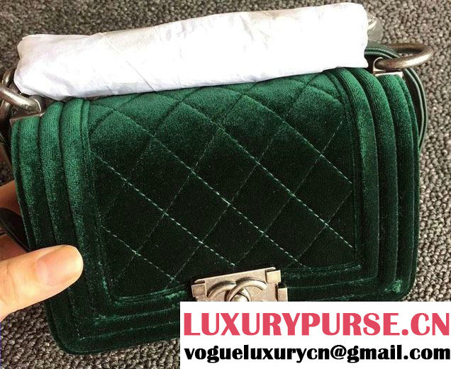 Chanel Velvet Mini Boy Flap Shoulder Bag Green