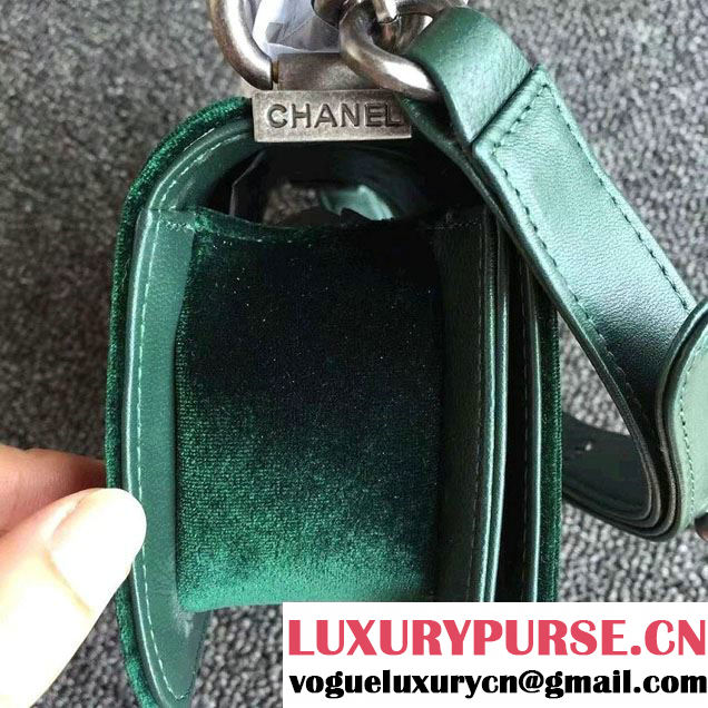 Chanel Velvet Mini Boy Flap Shoulder Bag Green