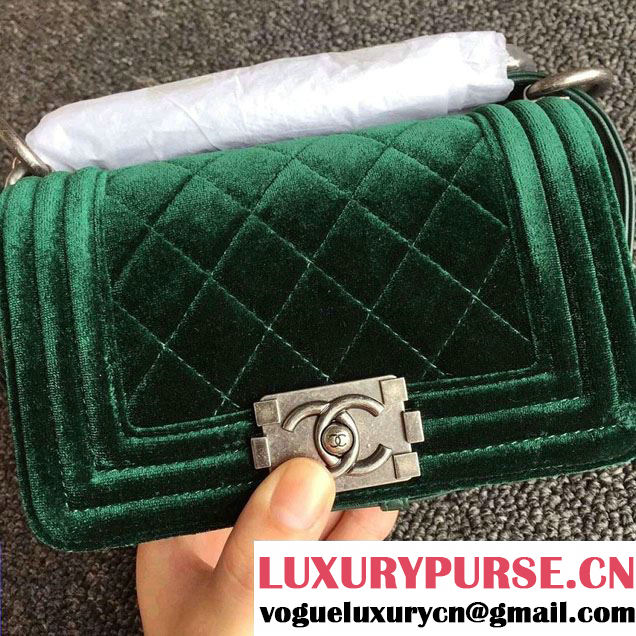 Chanel Velvet Mini Boy Flap Shoulder Bag Green