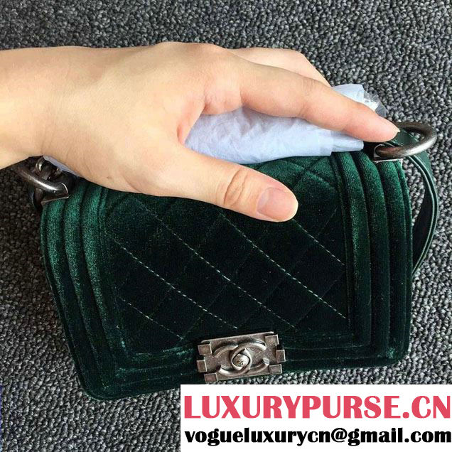 Chanel Velvet Mini Boy Flap Shoulder Bag Green