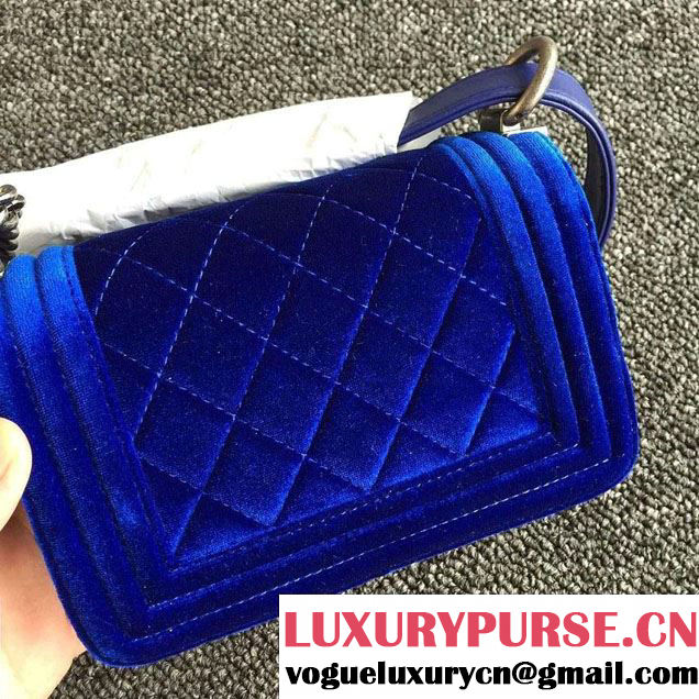 Chanel Velvet Mini Boy Flap Shoulder Bag Blue