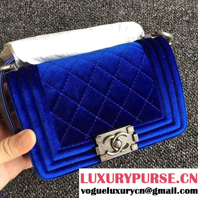 Chanel Velvet Mini Boy Flap Shoulder Bag Blue