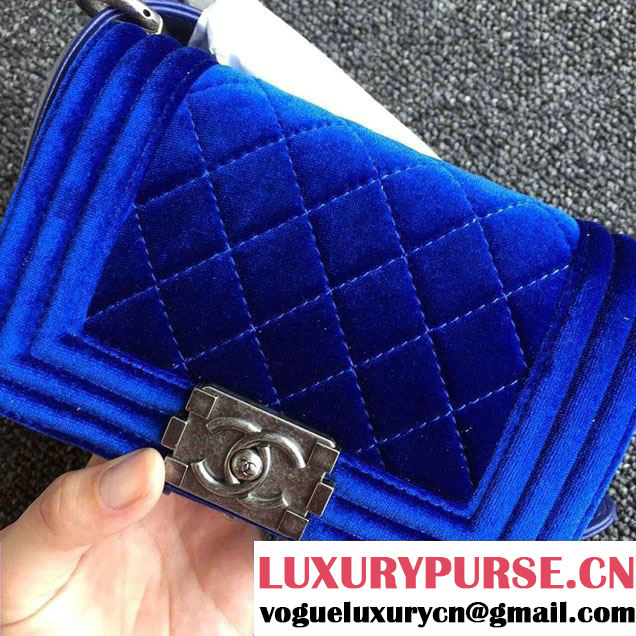 Chanel Velvet Mini Boy Flap Shoulder Bag Blue