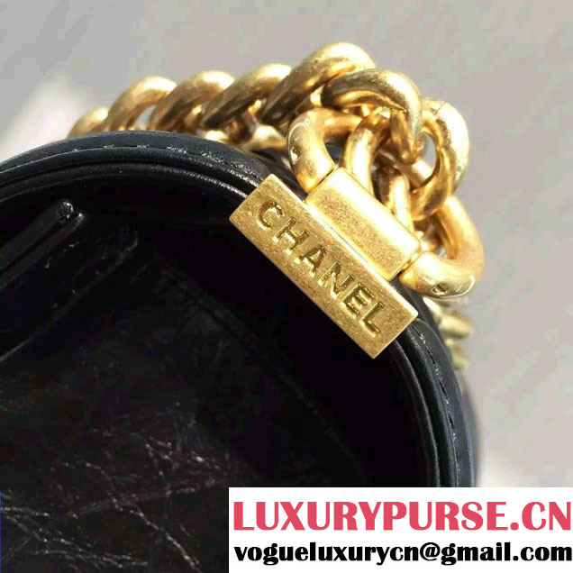 Chanel Aged Calfskin Boy Chain Jacket Flap Medium Bag Black 2016
