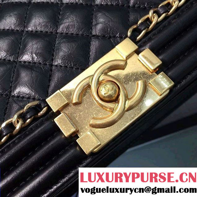 Chanel Aged Calfskin Boy Chain Jacket Flap Medium Bag Black 2016