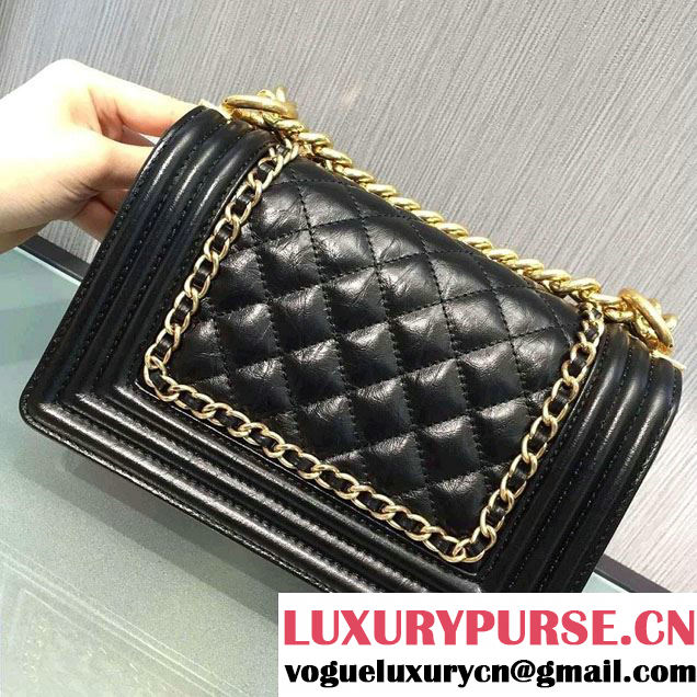 Chanel Aged Calfskin Boy Chain Jacket Flap Small Bag Black 2016