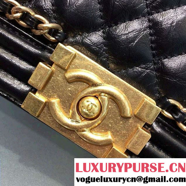 Chanel Aged Calfskin Boy Chain Jacket Flap Small Bag Black 2016