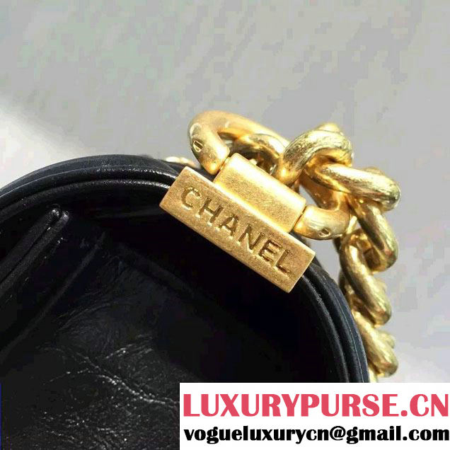 Chanel Aged Calfskin Boy Chain Jacket Flap Small Bag Black 2016