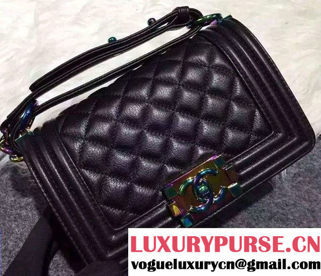 Chanel Iridescent Small Boy Flap Bag black with Rainbow Hardware 2015/2016