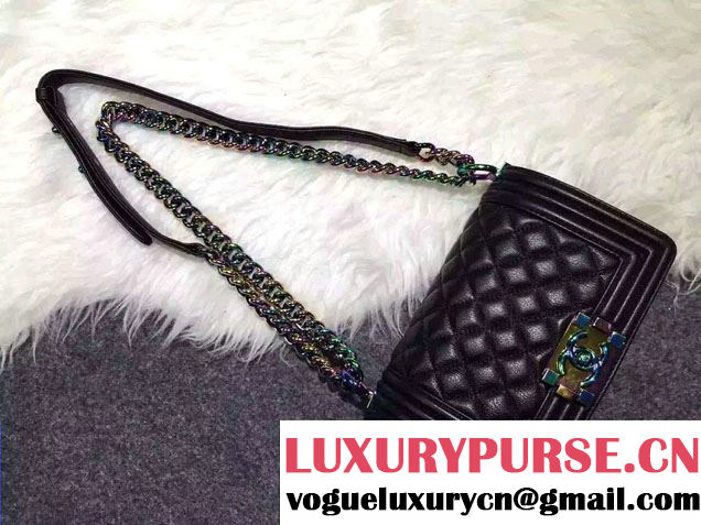 Chanel Iridescent Small Boy Flap Bag black with Rainbow Hardware 2015/2016