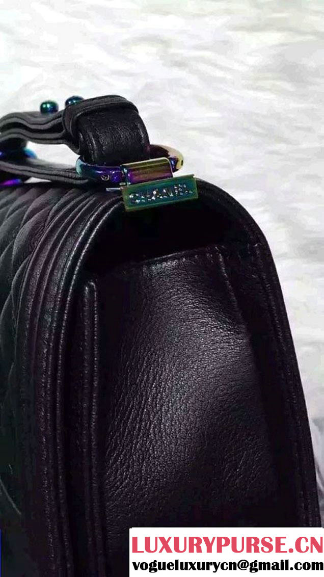 Chanel Iridescent Small Boy Flap Bag black with Rainbow Hardware 2015/2016