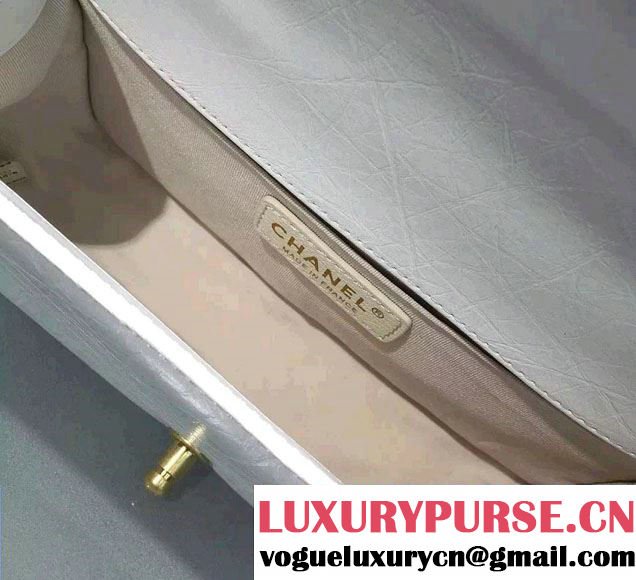 Chanel Aged Calfskin Boy Chain Jacket Flap Medium Bag White 2016