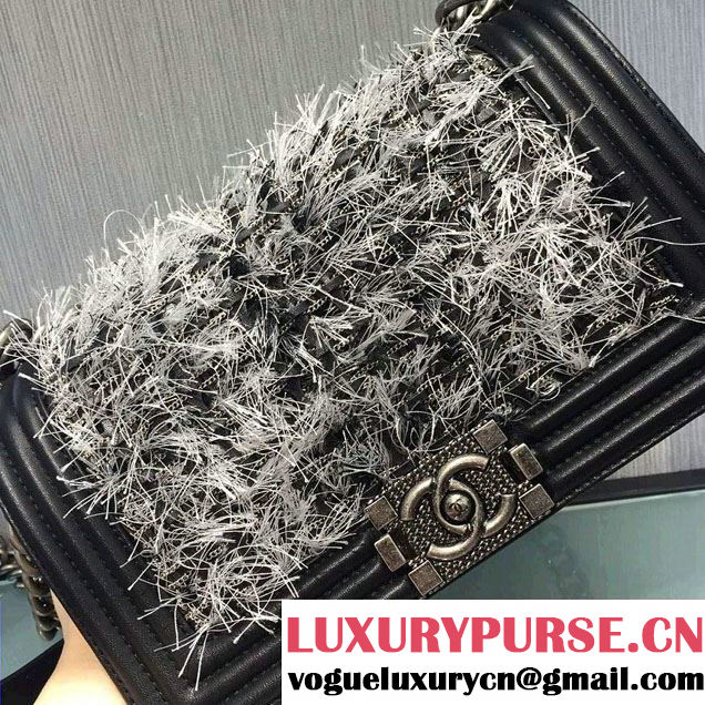 Chanel Calfskin and Braid Boy Flap Old Medium Bag Black 2016