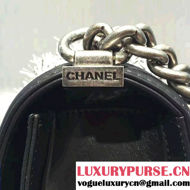Chanel Calfskin and Braid Boy Flap Old Medium Bag Black 2016