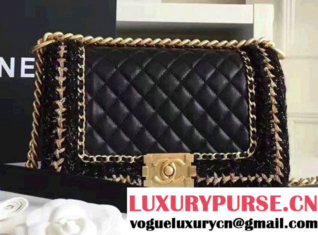 Chanel Lambskin/Grosgrain/Braid Boy Jacket Medium Bag Black 2016
