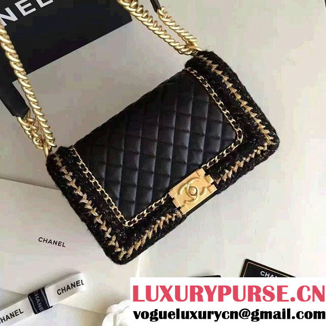 Chanel Lambskin/Grosgrain/Braid Boy Jacket Medium Bag Black 2016