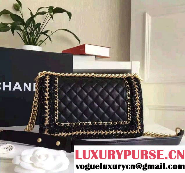 Chanel Lambskin/Grosgrain/Braid Boy Jacket Medium Bag Black 2016
