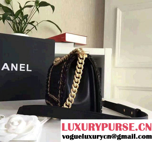 Chanel Lambskin/Grosgrain/Braid Boy Jacket Medium Bag Black 2016
