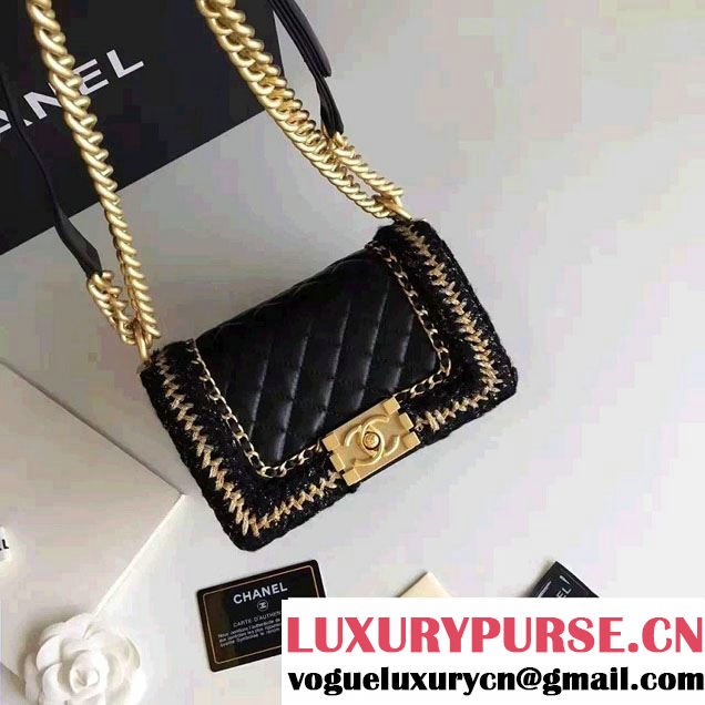 Chanel Lambskin/Grosgrain/Braid Boy Jacket Small Bag Black 2016