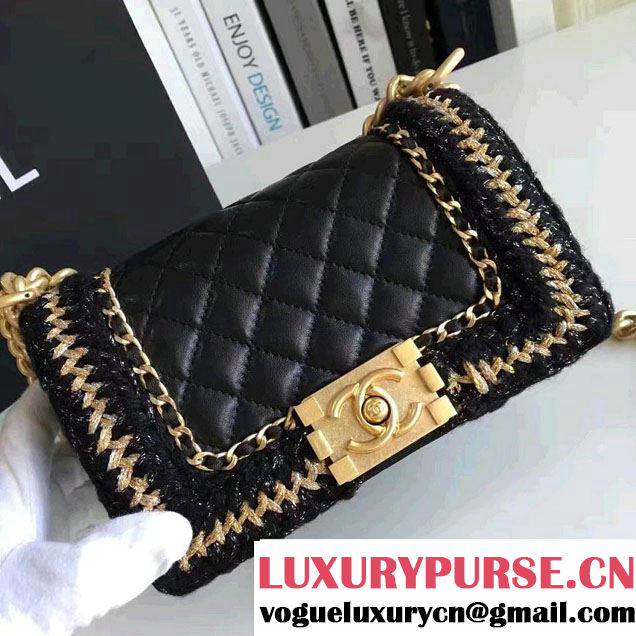 Chanel Lambskin/Grosgrain/Braid Boy Jacket Small Bag Black 2016