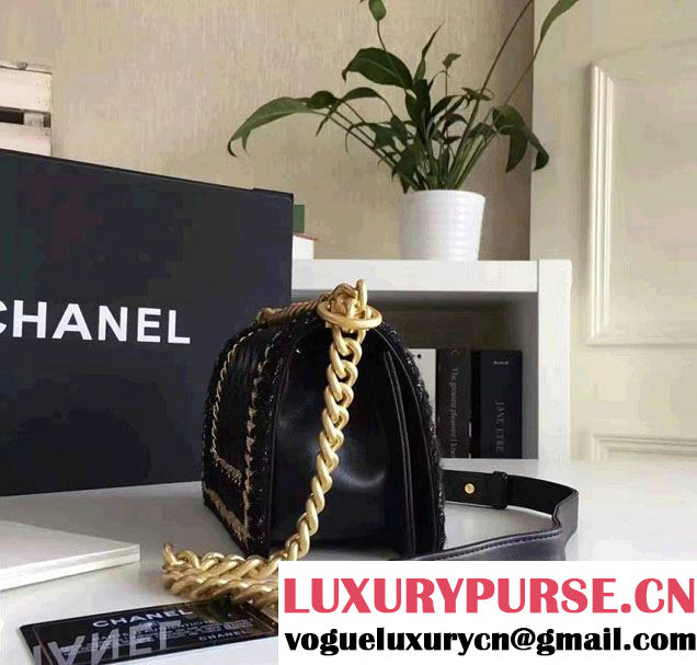 Chanel Lambskin/Grosgrain/Braid Boy Jacket Small Bag Black 2016