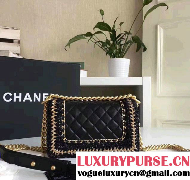 Chanel Lambskin/Grosgrain/Braid Boy Jacket Small Bag Black 2016