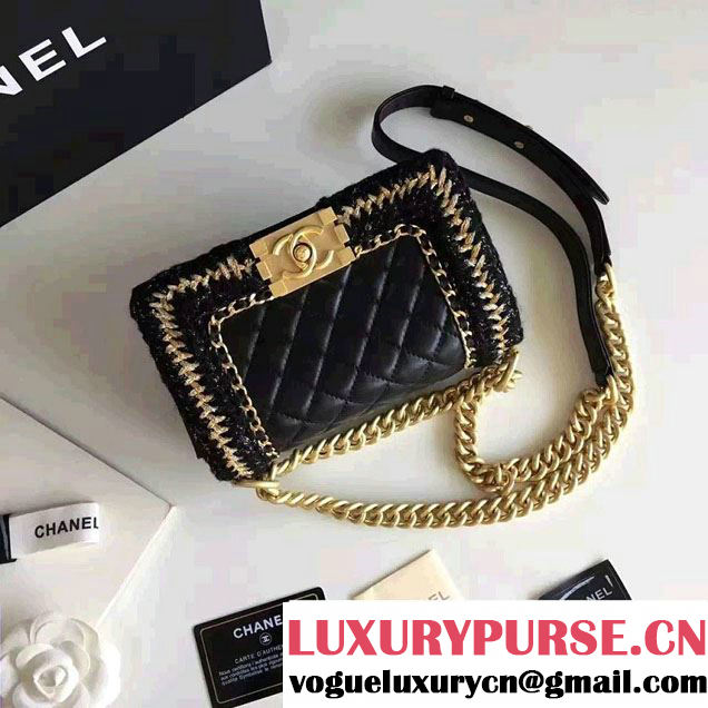 Chanel Lambskin/Grosgrain/Braid Boy Jacket Small Bag Black 2016