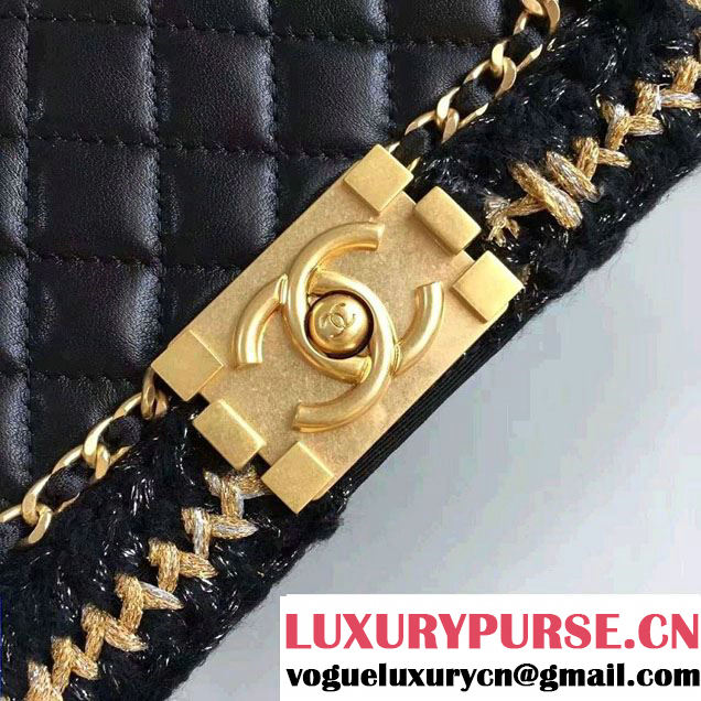Chanel Lambskin/Grosgrain/Braid Boy Jacket Small Bag Black 2016