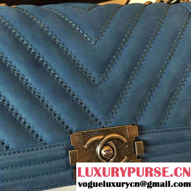 Chanel Suede Chevron Boy Flap Medium Bag Light Blue Fall Winter 2016