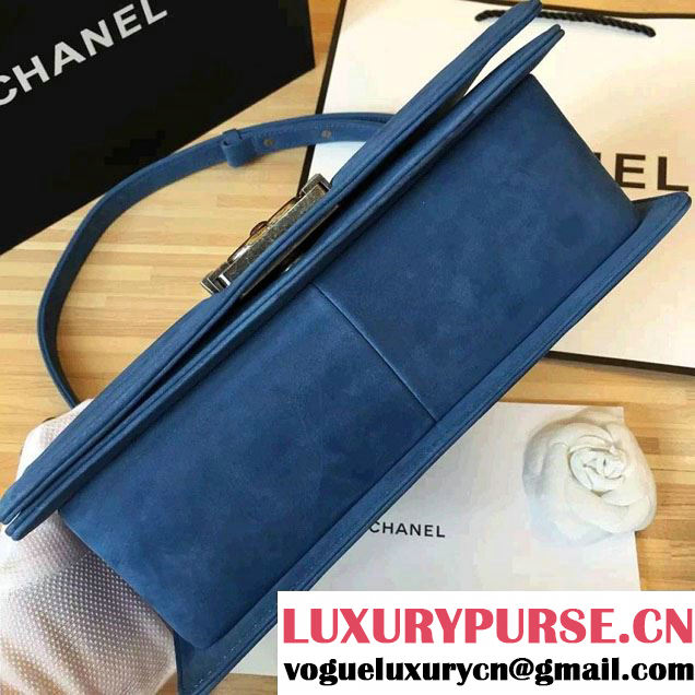 Chanel Suede Chevron Boy Flap Medium Bag Light Blue Fall Winter 2016