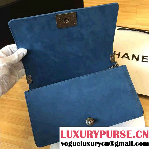 Chanel Suede Chevron Boy Flap Medium Bag Light Blue Fall Winter 2016