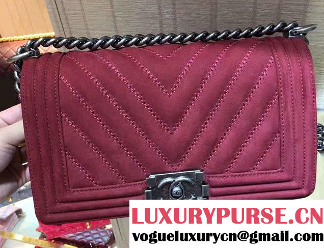 Chanel Suede Chevron Boy Flap Medium Bag Date Red Fall Winter 2016