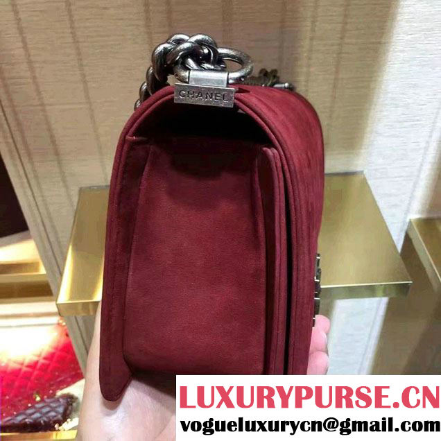 Chanel Suede Chevron Boy Flap Medium Bag Date Red Fall Winter 2016
