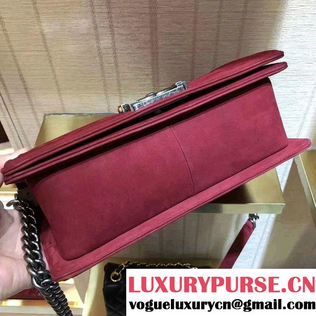 Chanel Suede Chevron Boy Flap Medium Bag Date Red Fall Winter 2016