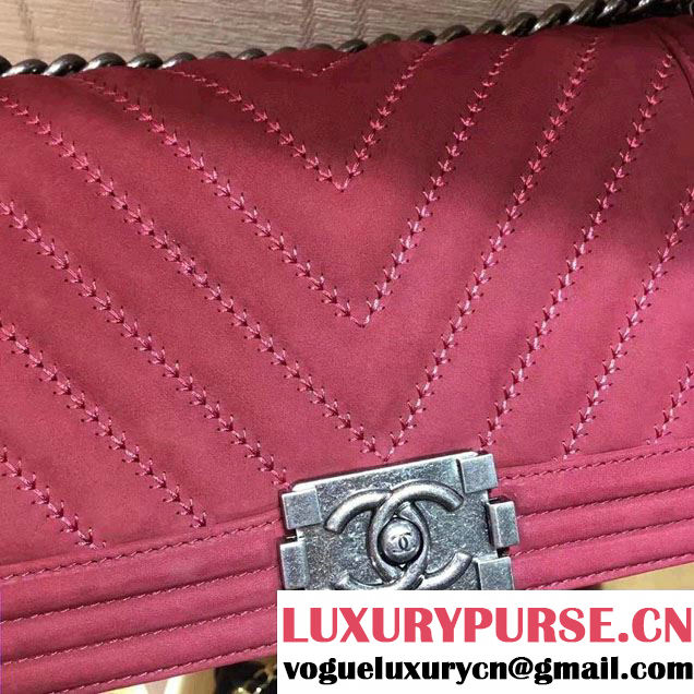 Chanel Suede Chevron Boy Flap Medium Bag Date Red Fall Winter 2016