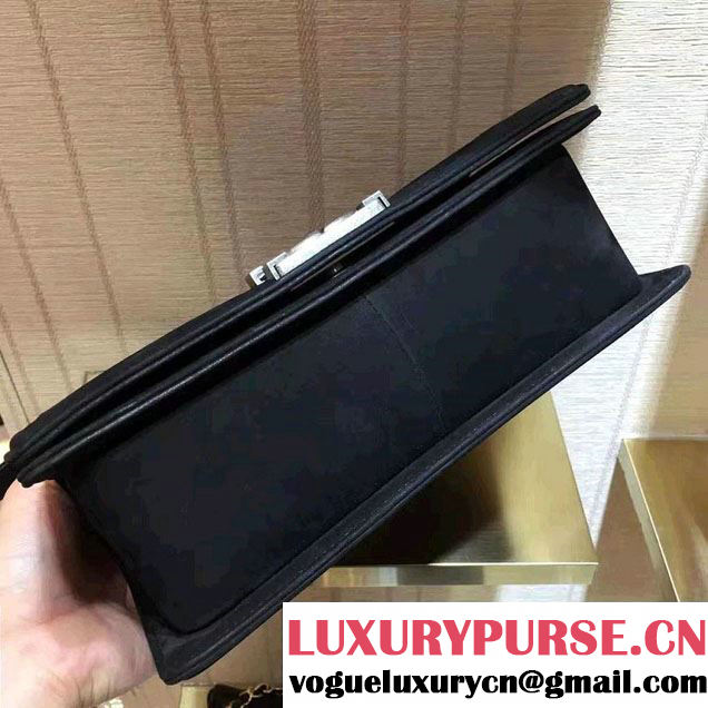 Chanel Suede Chevron Boy Flap Medium Bag Black Fall Winter 2016