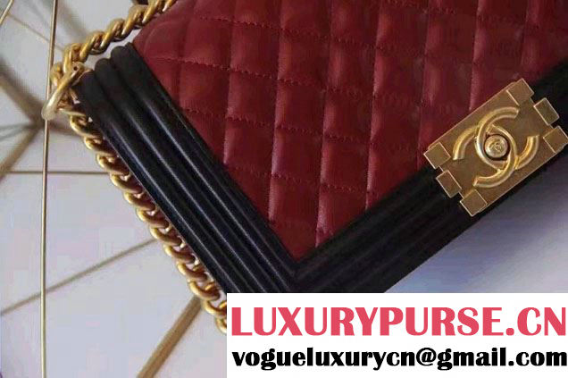 Chanel Lambskin Bi-Color Boy Flap Old Medium Bag Black/Date Red Fall Winter 2016