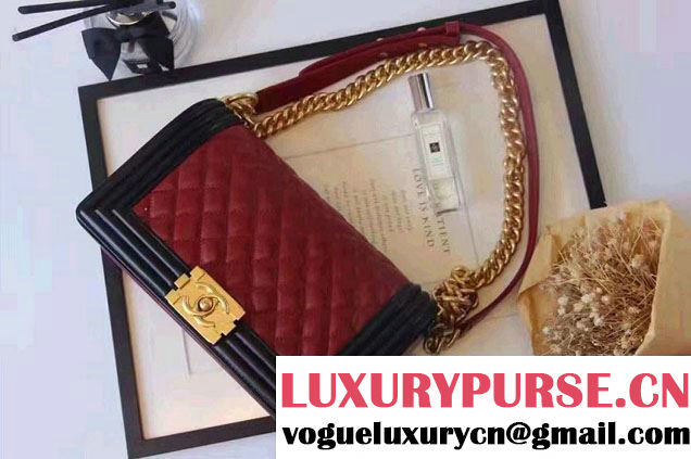 Chanel Lambskin Bi-Color Boy Flap Old Medium Bag Black/Date Red Fall Winter 2016