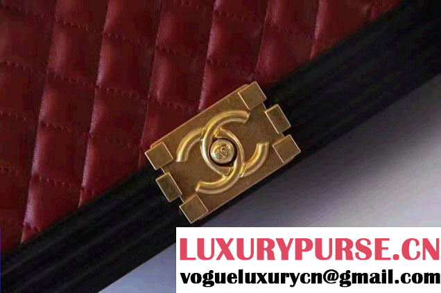 Chanel Lambskin Bi-Color Boy Flap Old Medium Bag Black/Date Red Fall Winter 2016