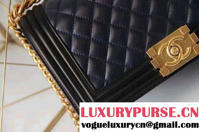 Chanel Lambskin Bi-Color Boy Flap Old Medium Bag Black/Navy Blue Fall Winter 2016