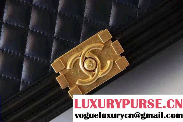 Chanel Lambskin Bi-Color Boy Flap Old Medium Bag Black/Navy Blue Fall Winter 2016
